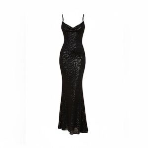 Mesmerizing Demeanor Black Sequin Backless Mermaid Maxi Dress